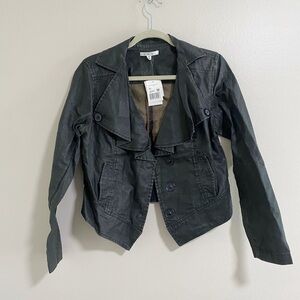 CAbi Black Faux Leather Cropped Jacket